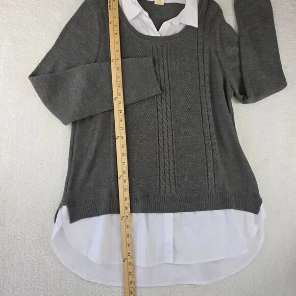 Faded Glory Women's Gray Knit Sweater with White Collared Shirt Layer Size XXL - Picture 12 of 15